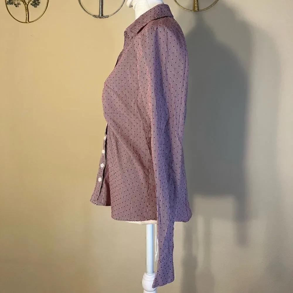 Van Heusen Stretch Berry and White Pin Check Pattern Long Sleeve Button Down S
